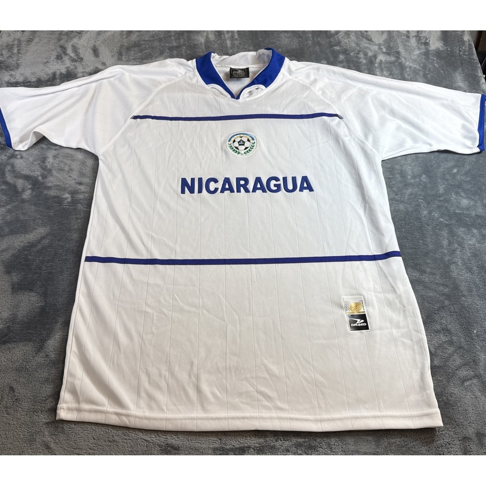 VTG Drako Nicaragua Soccer Jersey Mens Large White Blue Football Shirt Peru